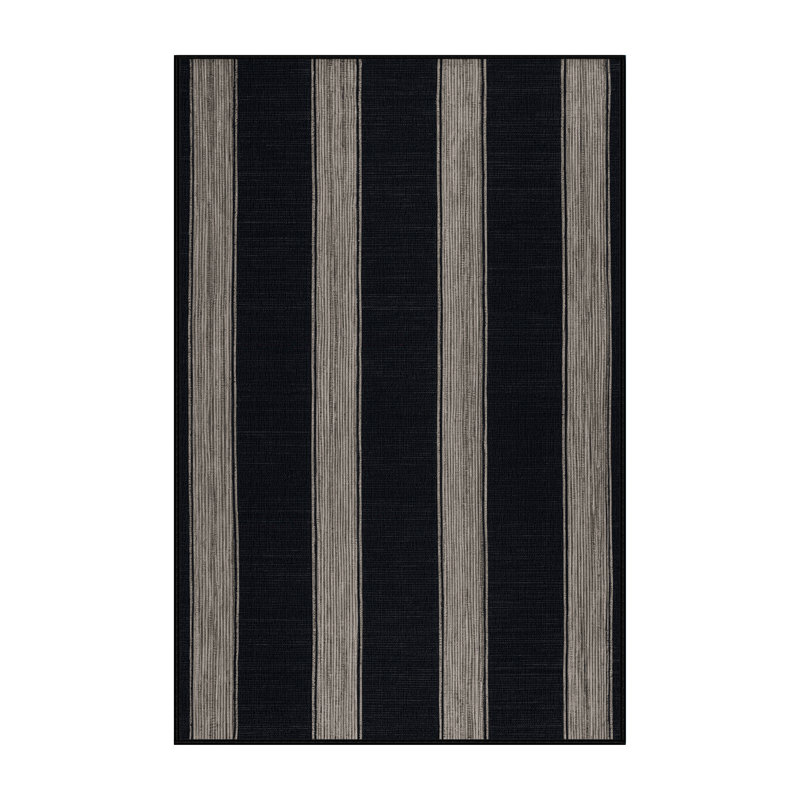 Machine Washable Horizontal Stripes Gray Area Rug, Rectangle 7' x 9'