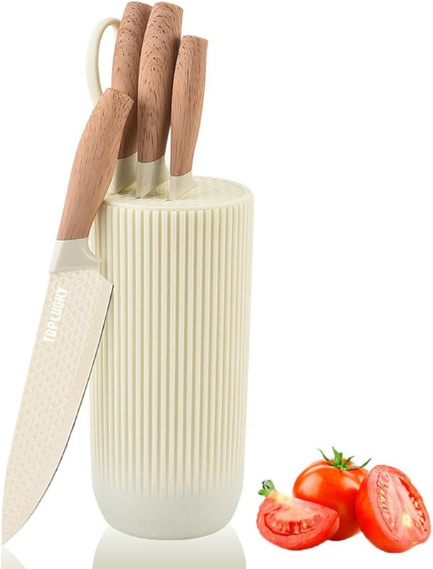 VOKIAL Knife Set, 6-piece professional kitchen knife kitchenware, super sharp knife cover and universal knife holder, rust-proof stainless steel kitchen knife seat cover, ergonomic design,