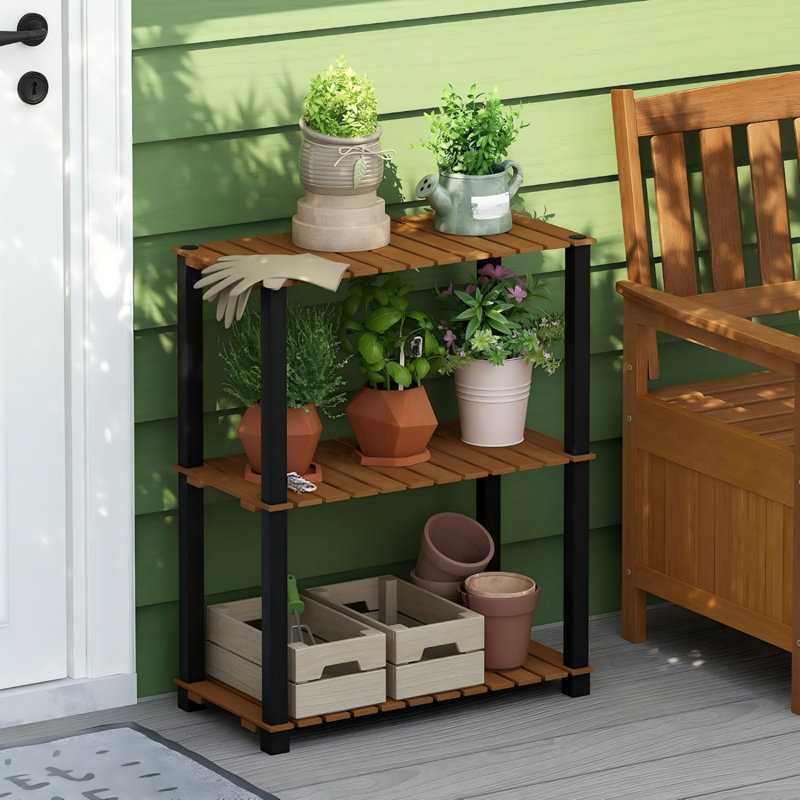 Large 3-Tier Rectangle Plant Shelf, Display Shelf with Square Poles, for Patio