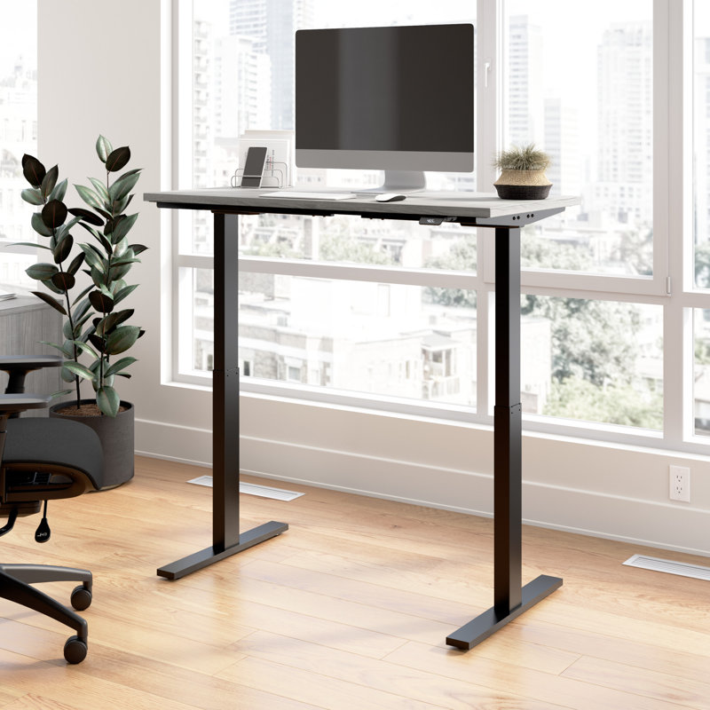 Adjustable Metal Base Standing Desk, Platinum Gray/Black, 47.68" H x 47.59" W x 23.62" D