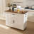 46" Kitchen Island On Wheels With Storage & Power Outlet Movable Rustic Breakfast Bar Table, Wood Top With Adjustable Shelf & Drawer For Kitchen Dining Living Room, White