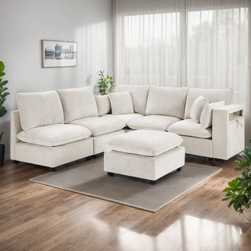 Canapé-lit modulaire convertible en U avec repose-pieds mobile - canapé-lit moderne de 93,7 po avec rangement et deux ports USB