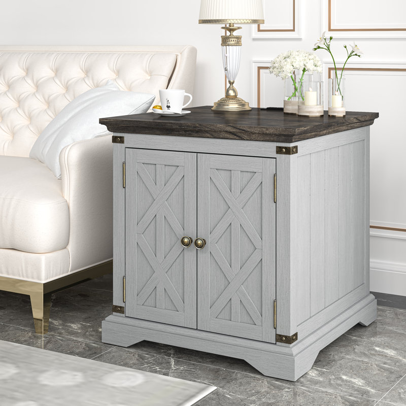 Taejuan End Table and Built-In Outlets, Black, Grey