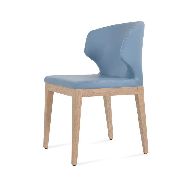 Amed Wood Side Chair, Faux Leather Blue, Ash Natural
