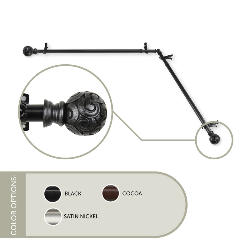 Tringle à rideaux simple pour fenêtre de coin Margunde, Noir, 48 po à 84 po