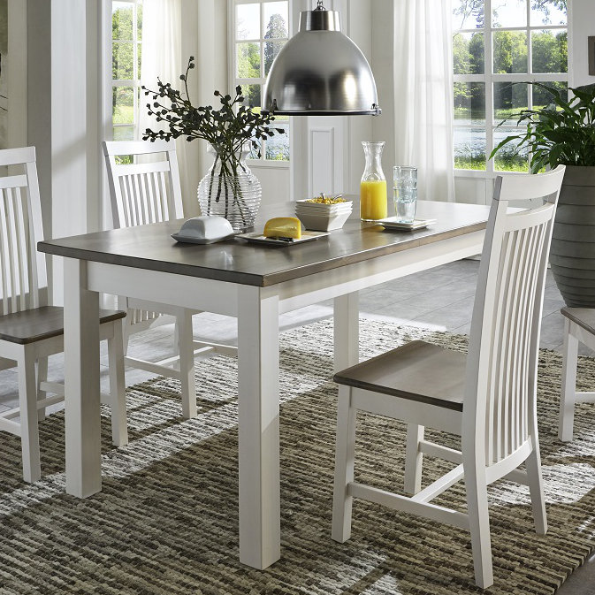 Carey Extendable Pine Solid Wood Dining Table, White, 78cm H x 120cm L x 78cm W, Grey/Brown/Blue