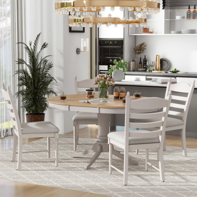 5-Piece Retro Functional Dining Table Set Wood Round Extendable Dining Table And 4 Upholstered Dining Chairs -  Lark Manor™, CE1230D369DF49678D334707F7B4257F