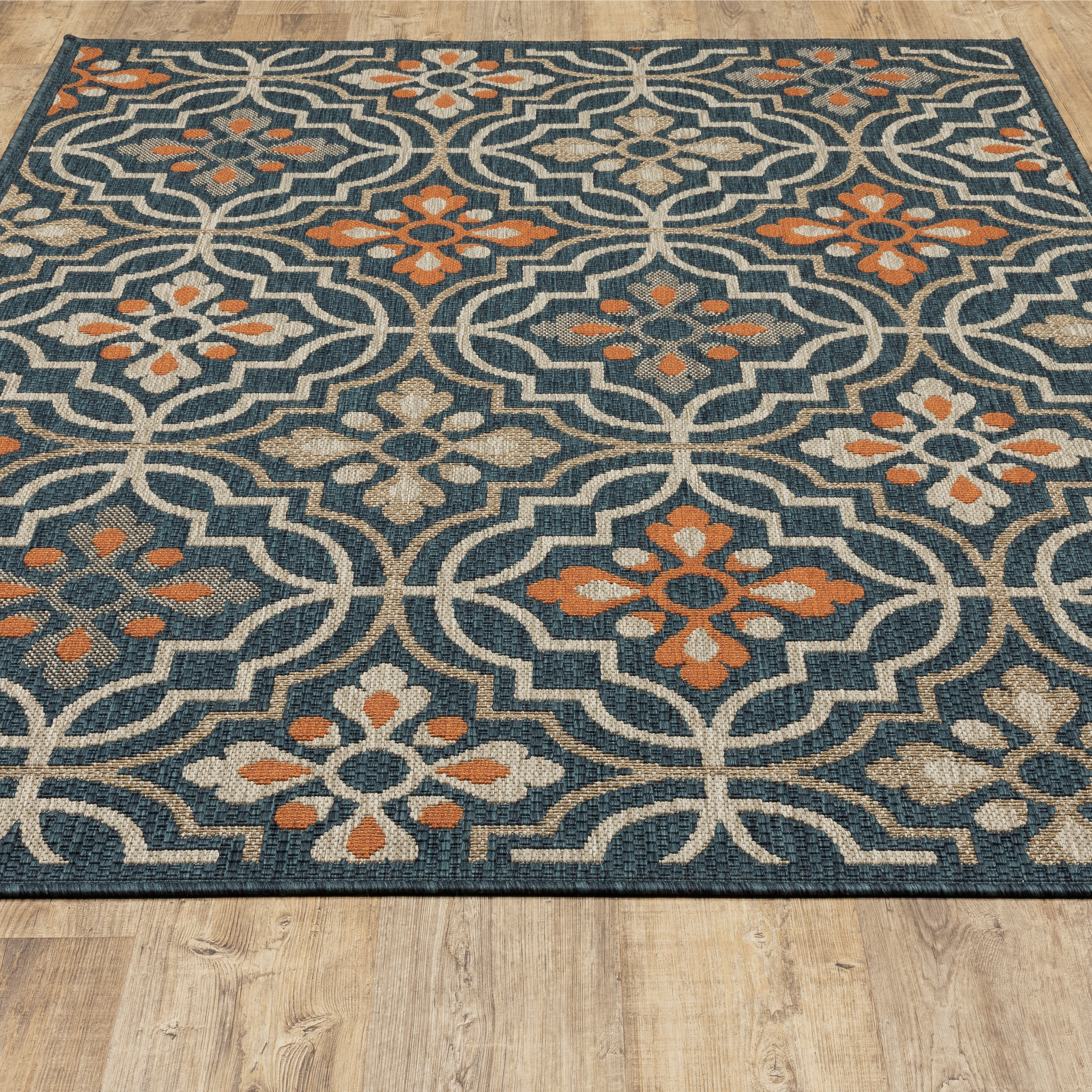 Weyland Floral Power Loom Blue/Orange Indoor/Outdoor Patio Rug World Menagerie Rug Size: Rectangle 12' x 15