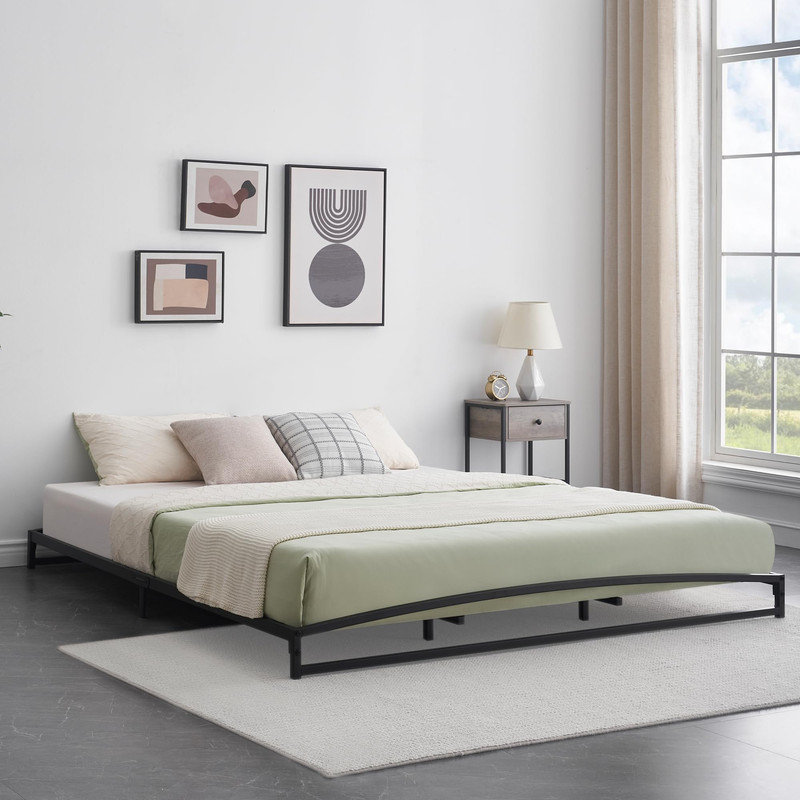 Low Profile 6 Inch Metal King Bed Frame with Steel Slats, No Box Spring Needed, Heavy Duty Support
