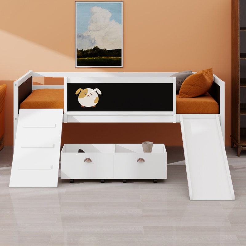 Loft Bed Including Two Storage Boxes for Bedroom, White