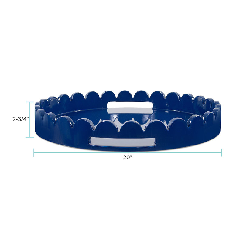Effa Hand-Crafted Round Scalloped Wood Tray, Blue