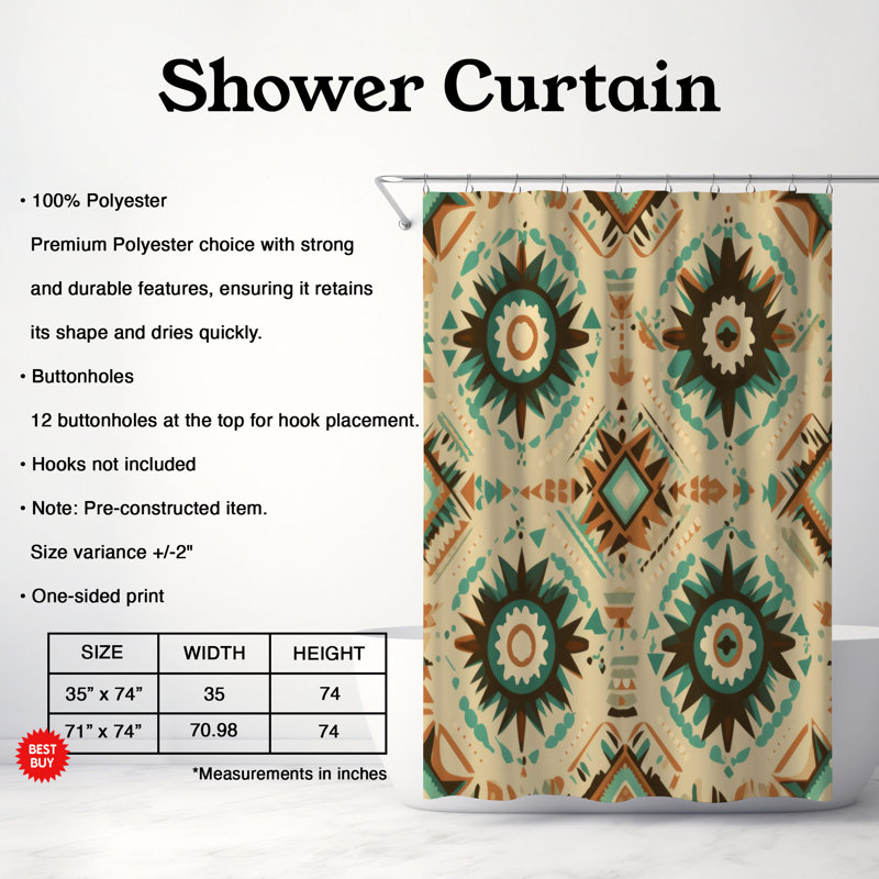 Rideau de douche Boho Earthy - Premium, H 74 po x l 71 po