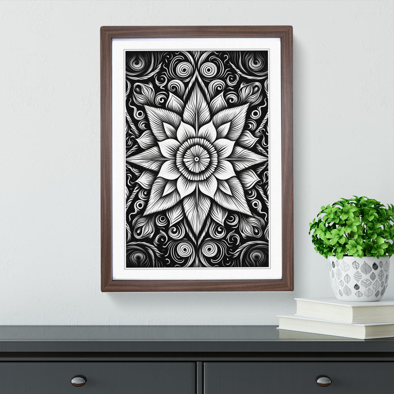 Mandala Line - Single Picture Frame Print on Wood, 46cm H x 34cm W x 2cm D, Walnut Framed