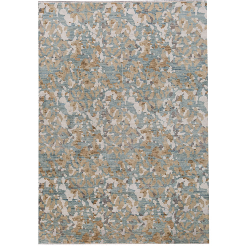 Tapis bleu et gris noué à la main de haute qualité