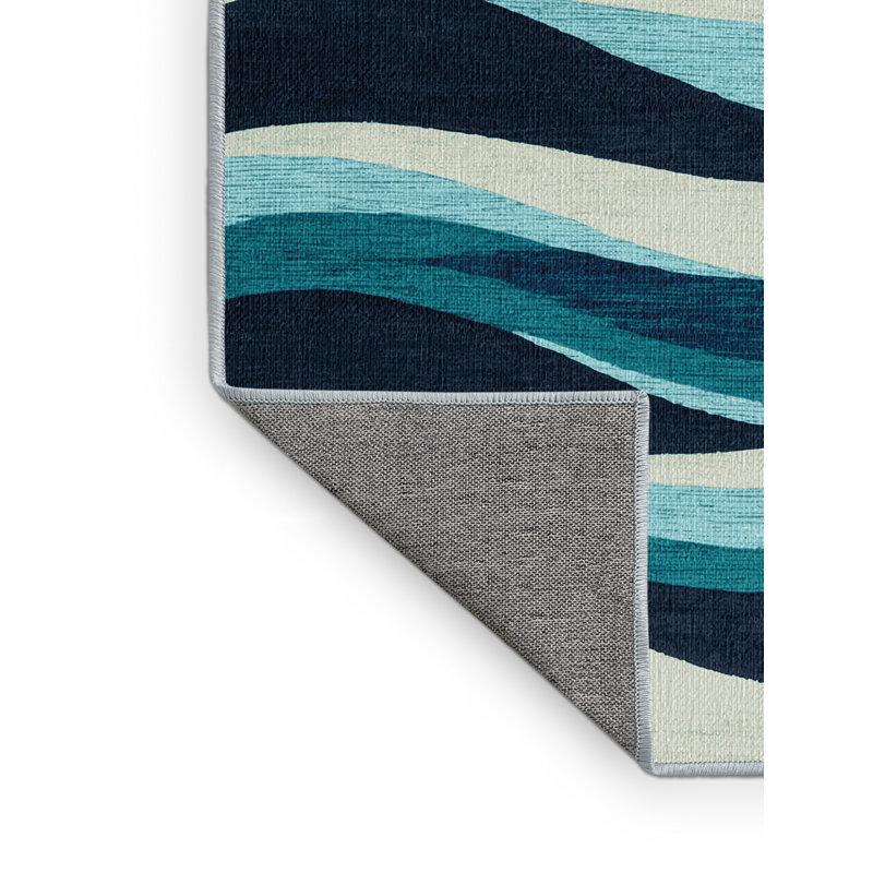 Washable Rolling Waves Hawaiian Area Rug, Square 8'