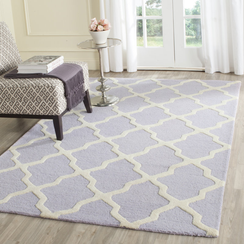 Cannen Hand Tufted Wool Geometric Rug, Rectangle 11' x 15', Ivory/Lavender