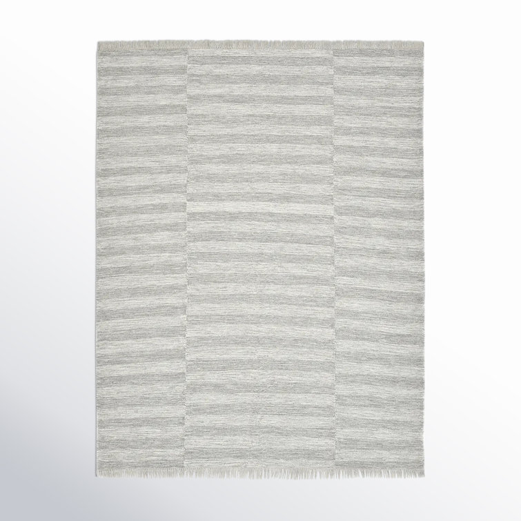 Reva Striped Hand-Knotted Wool Area Rug in Silver