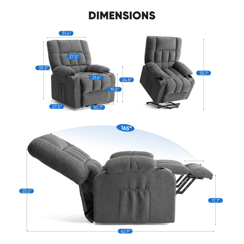 41" Oversized Power Lift Assist Chair With 3 Tier Wooden End Table, Perfect For Living Room, Bedroom, Gray