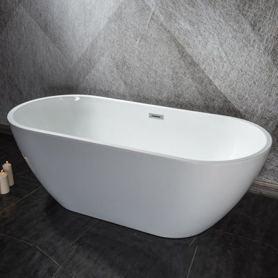 55" Acrylic Freestanding Soaking Bathtub With Chrome Overflow And Drain, Cupc Certified
