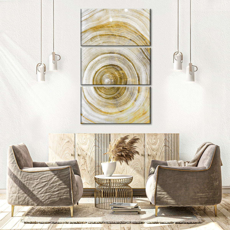 Abstract Tree Rings Abstract Geometric On Canvas 3 Pieces Set, 38" H x 24" W x 1.25" D