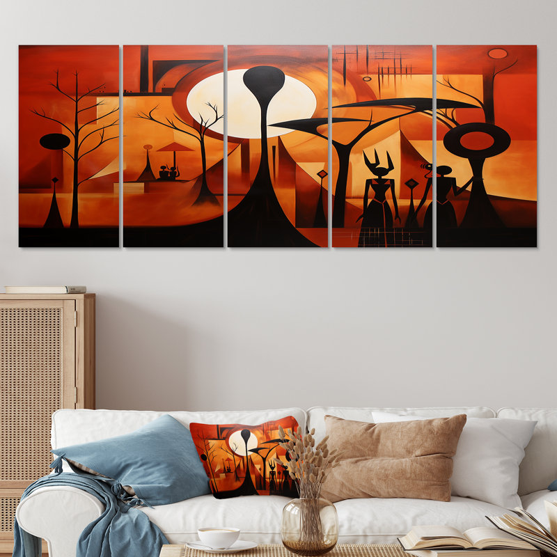 Futures souvenirs d'Afrique - art mural africain pour le salon, 5 pièces, H 32 po x l 80 po