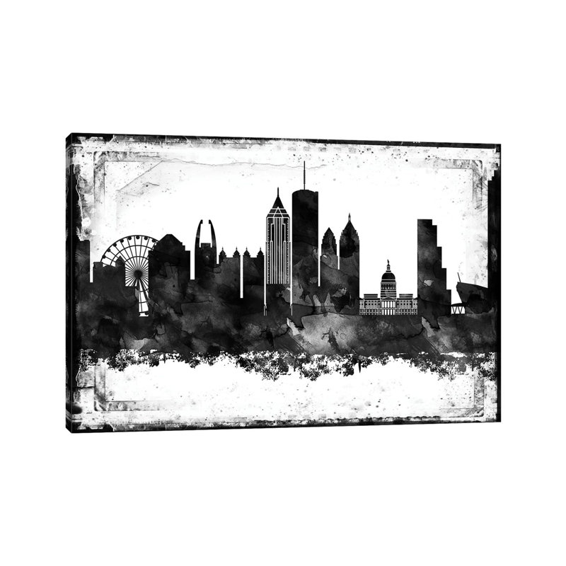 Atlanta Black and White Framed Skylines 1 Piece Wrapped Canvas Wall Art, 20.32 cm H x 30.48 cm W