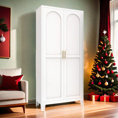 71'' 2 Shapely Door Cabinet With Lock, Metal Storage Cabinet With Doors And Adjustable Shelves, For Kitchen, Bedroom, Living Room