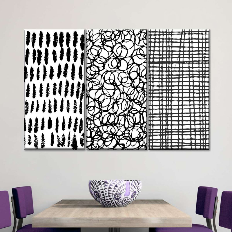 Avery Abstract Bold Scribbles Abstract II On Canvas 3 Pieces Set, 38" H x 24" W x 1.25" D