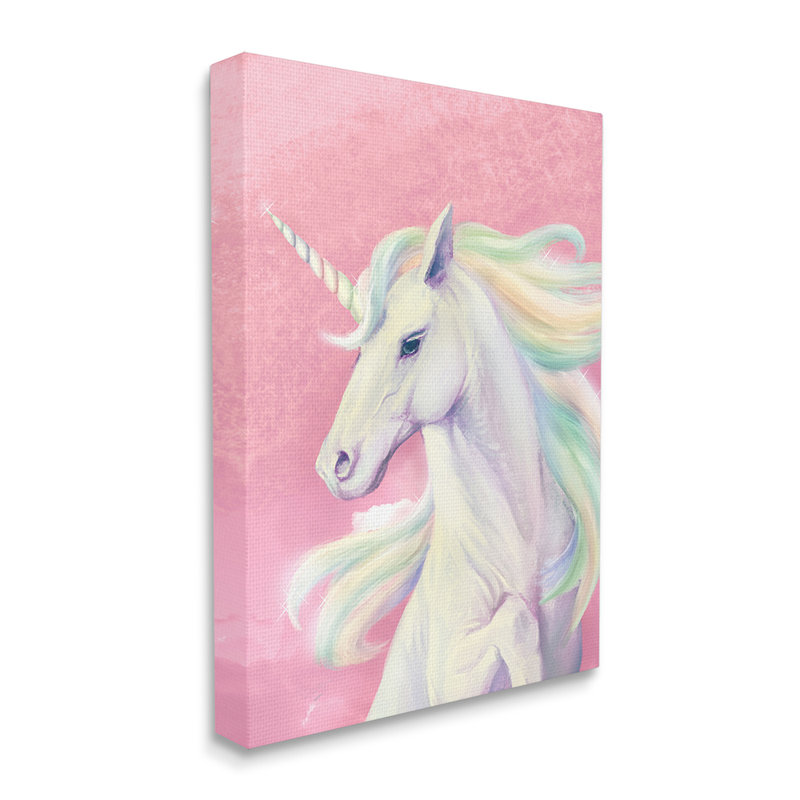 «Pink Unicorn Portrait Playful Rainbow Hair» par Ziwei Li - impression, Toile tendue, H 40 po x l 30 po x 1,5 po