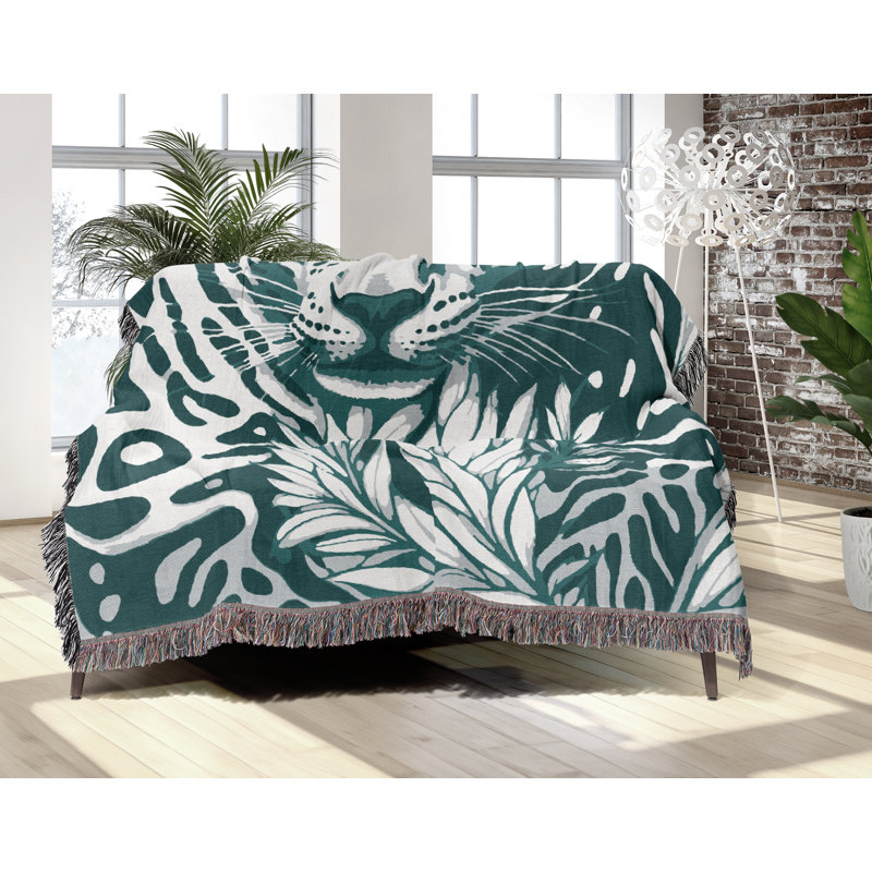 Jeté en mélange de coton léopard Fiero, Sarcelle / blanc cassé, L 60 po x l 50 po