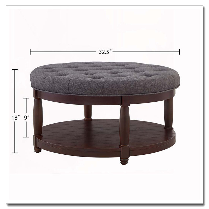 Table basse rembourrée rembourrée en lin, Gris foncé, Rond