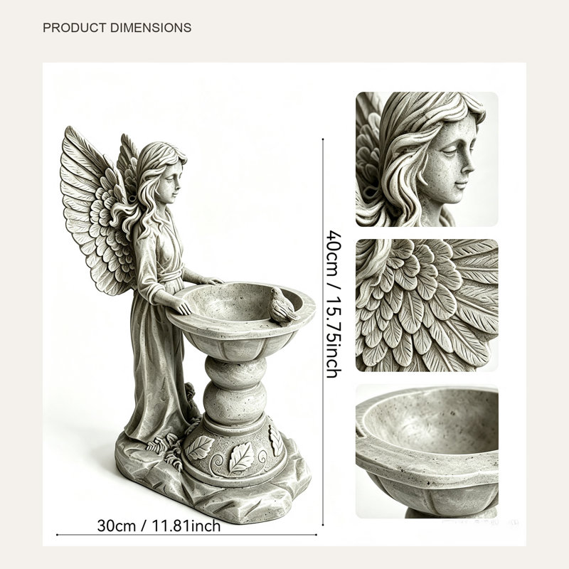 Angel Garden Statue with Birdbath Bowl