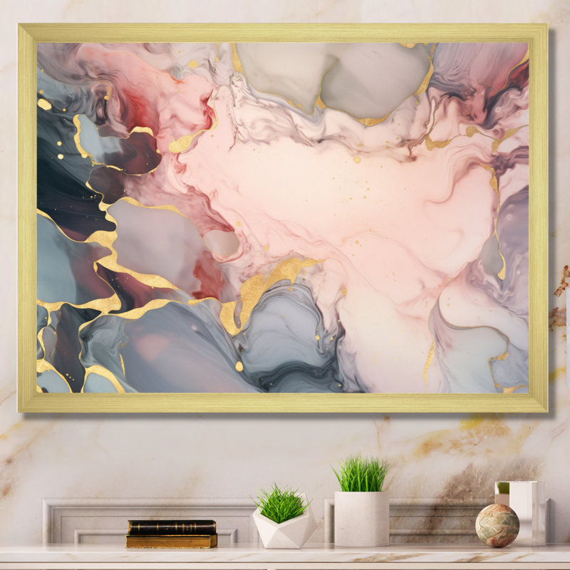 «Gray and Pink Tender», impression à l'encre liquide II sur toile, H 30 po x l 40 po x P 1,5 po, Cadre doré à une seule photo