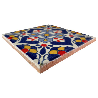 4.2" x 4.2" 9pcs TalaMex Vezzano Mexican Clay Tile Handmade Talavera Backsplash Mosaic