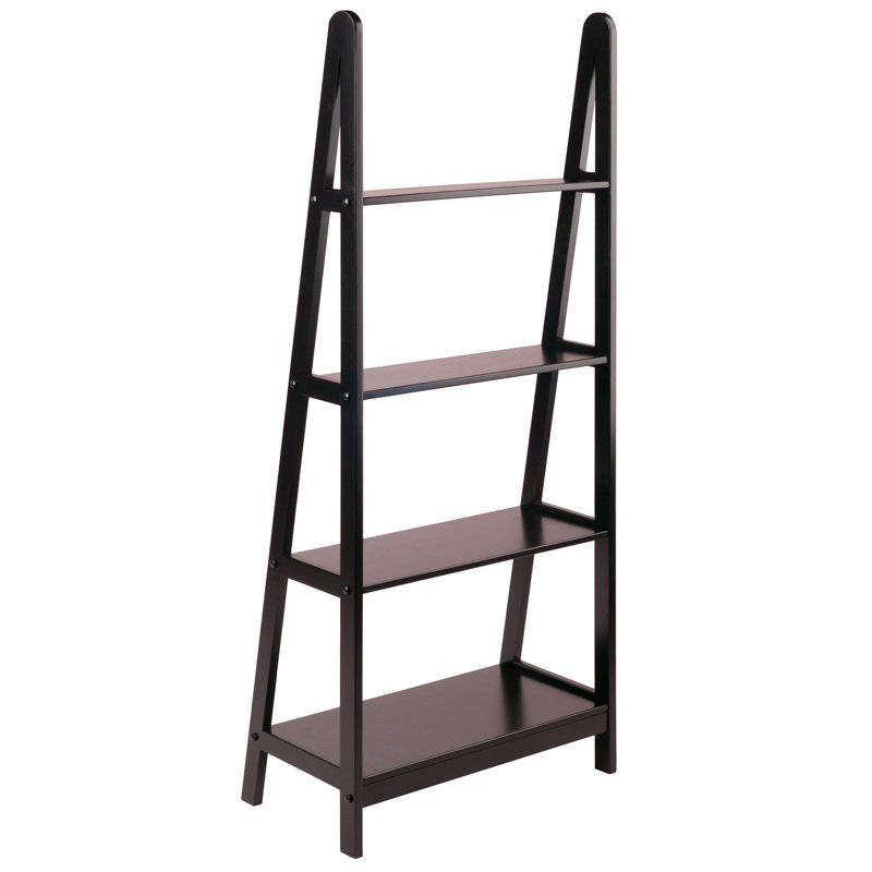 Transitional Espresso Wood 4-Tier Ladder Bookcase