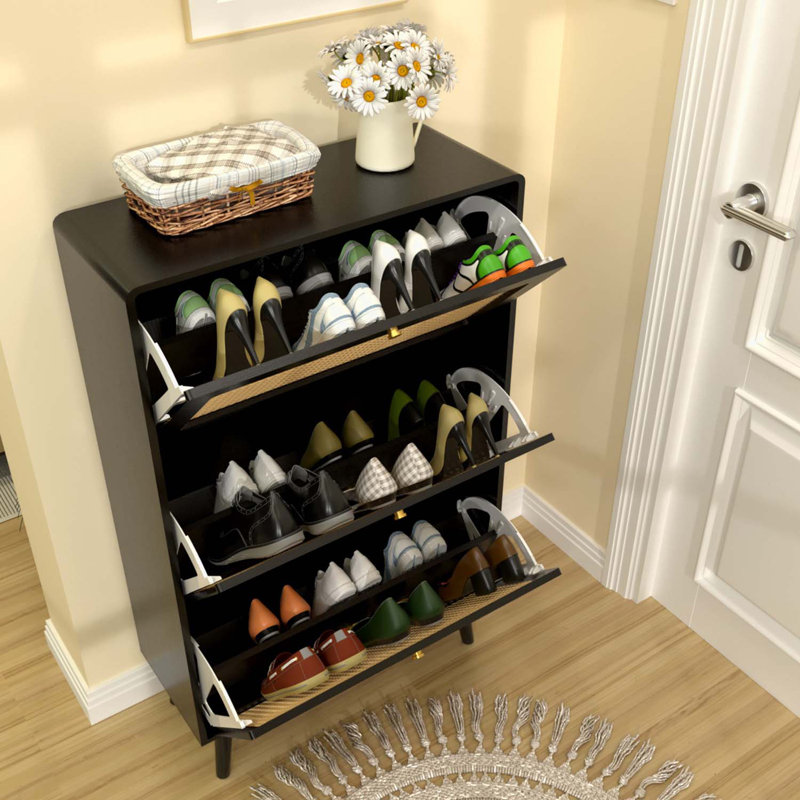 Armoire de rangement pour chaussures Georgios, Noir/naturel