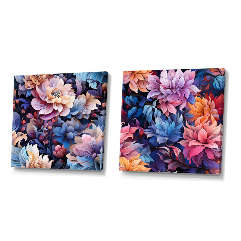Cerisier - Ensemble de 2 collages carrés floraux, H 36 po x l 73 po, Toile tendue