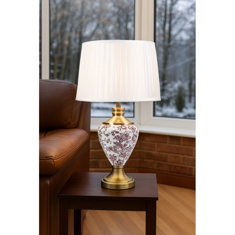 Bostrom 57cm Classic Toile de Jouy Vintage Style Table Lamp, Ivory, Red/Gold