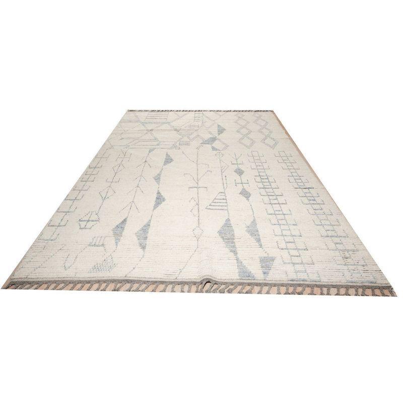 6x9 Ivory Hand-Knotted Wool Linear Tribal Motifs Modern Contemporary Carpet Rug