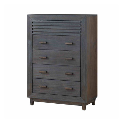 Commode haute Biom, 5 tiroirs, bois franc brun anthracite