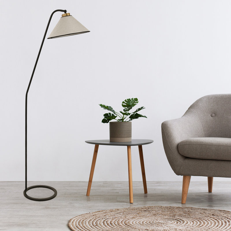 Élégante lampe sur pied scandinave, gris clair, d'une hauteur de 61,0 pouces | Corps en métal durable avec peinture électrostatique séchée au four | Douille E27, 40 W maximum | Parfait pour les salons modernes et les coins de lecture confortables, conception élégante