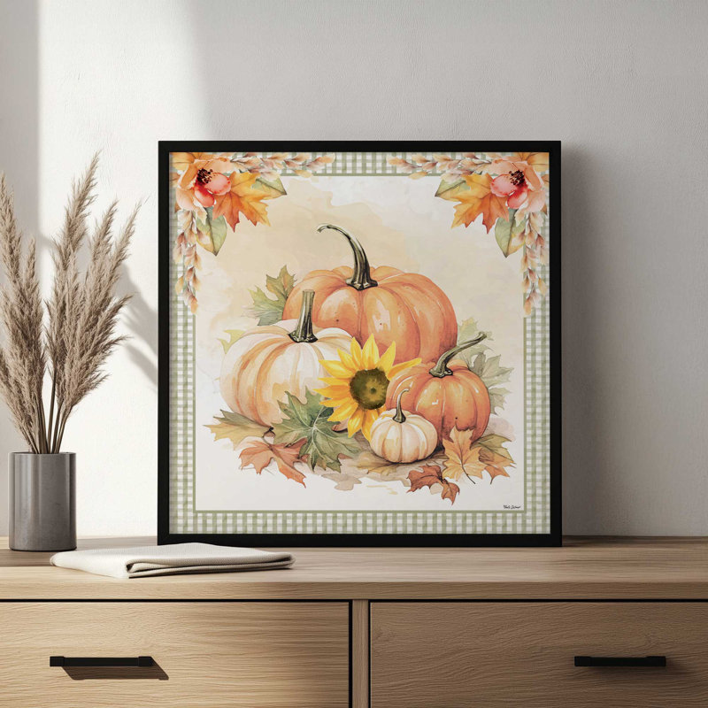 «Fall Pumpkin Floral II» par Nicole DeCamp, reproduction d'art, L 30 po x H 30 po, Brun, Impression encadrée