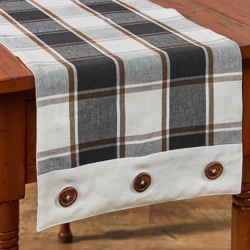  Hixon Black Plaid Button Table Runner 13" x 36"