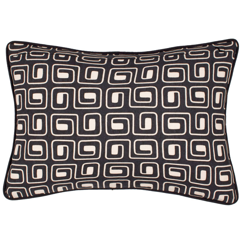 Safara Abstract Rectangular Throw Cushion With Filling, Black