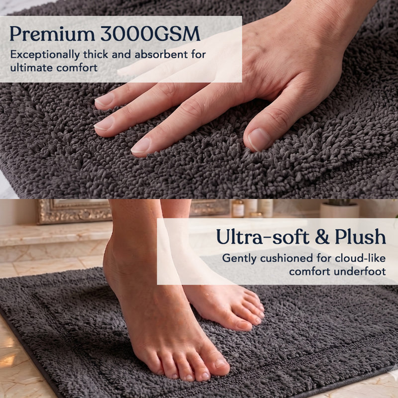  Tapis de bain réversible en coton biologique - 3000 g / m², certifié GOTS, ultra épais et super absorbant | Tapis de salle de bain doux, moelleux et à séchage rapide