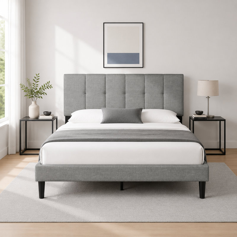 Dajai Upholstered Unfinished Platform Bed, Light Gray, Full