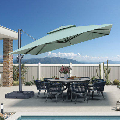 12' Square Cantilever Patio Umbrella Outdoor Umbrella With 330lbs Base Large Square WIndproof Offset Umbrella,Green