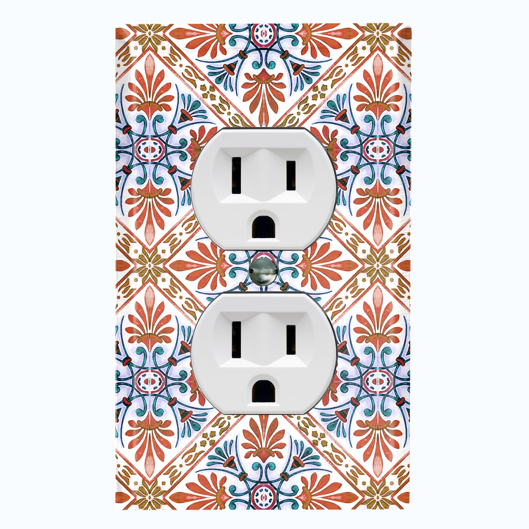 WorldAcc Elegant Orange Blue Flower Tile 1-Gang Duplex Outlet Wall ...