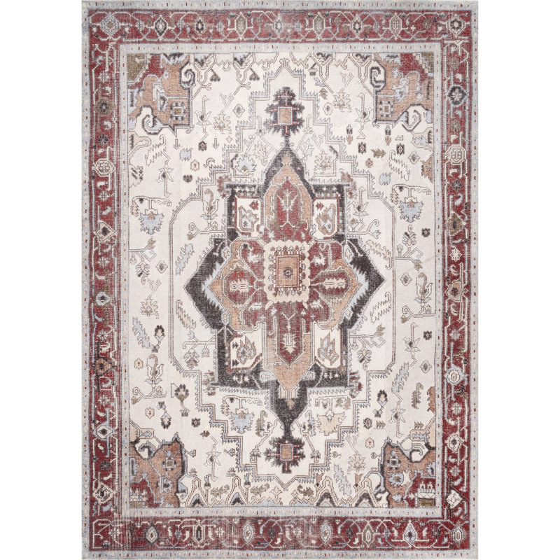 Tapis médaillon traditionnel lavable à la machine Miley SpinClean, Rectangle 5 pi x 8 pi