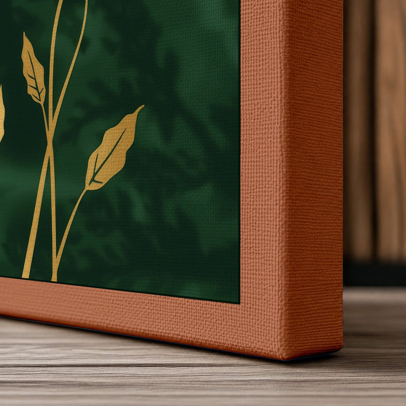 Golden Study Botanical - Wrapped Canvas, 36x24 - 91.4 x 61.0 cm, Terracotta Border